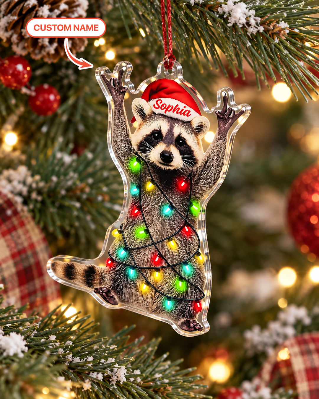 Tangled Raccoon Christmas Acrylic Ornament