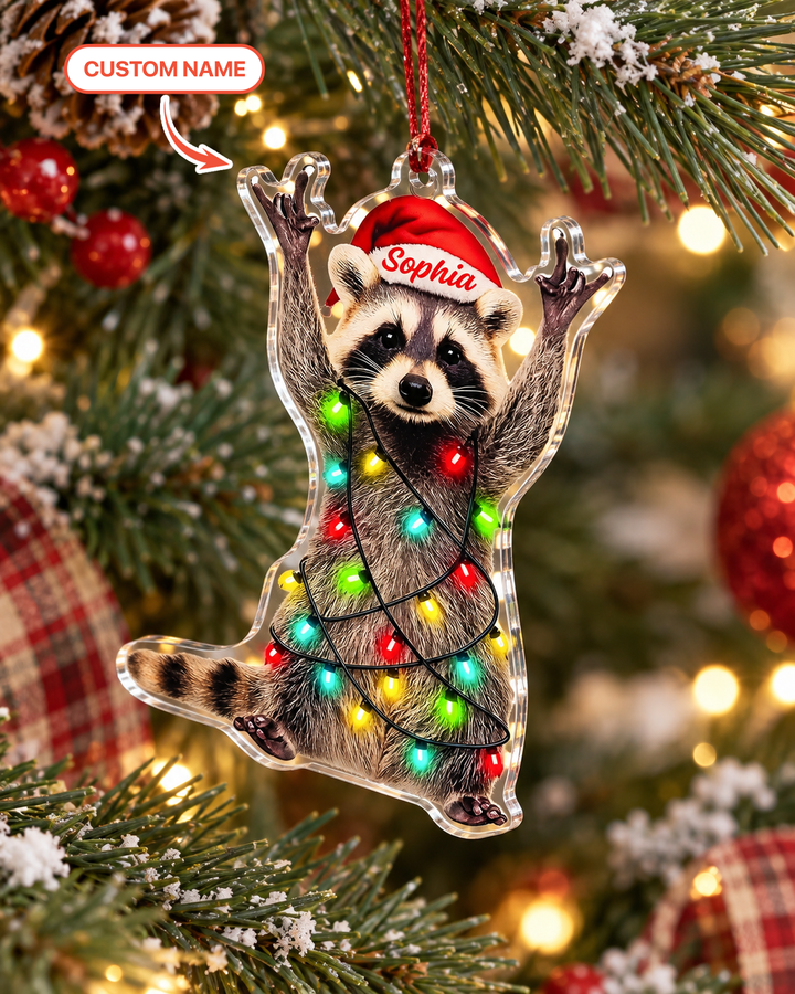 Tangled Raccoon Christmas Acrylic Ornament