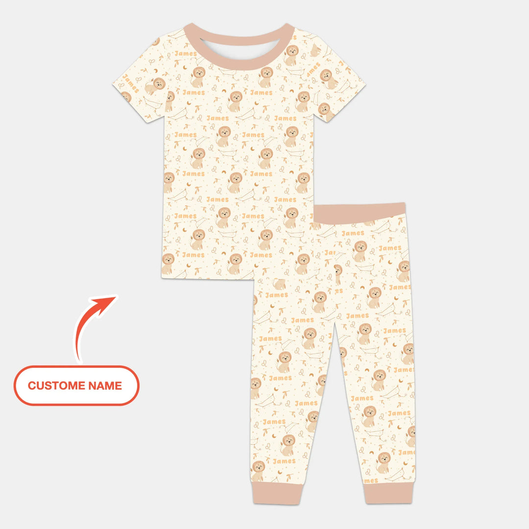 Bohemian Baby Zodiac Signs Custom Name Bamboo Two Piece Short Sleeve Pajama Set