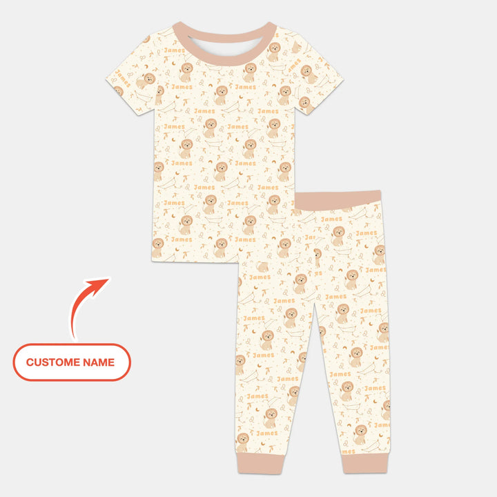 Bohemian Baby Zodiac Signs Custom Name Bamboo Two Piece Short Sleeve Pajama Set