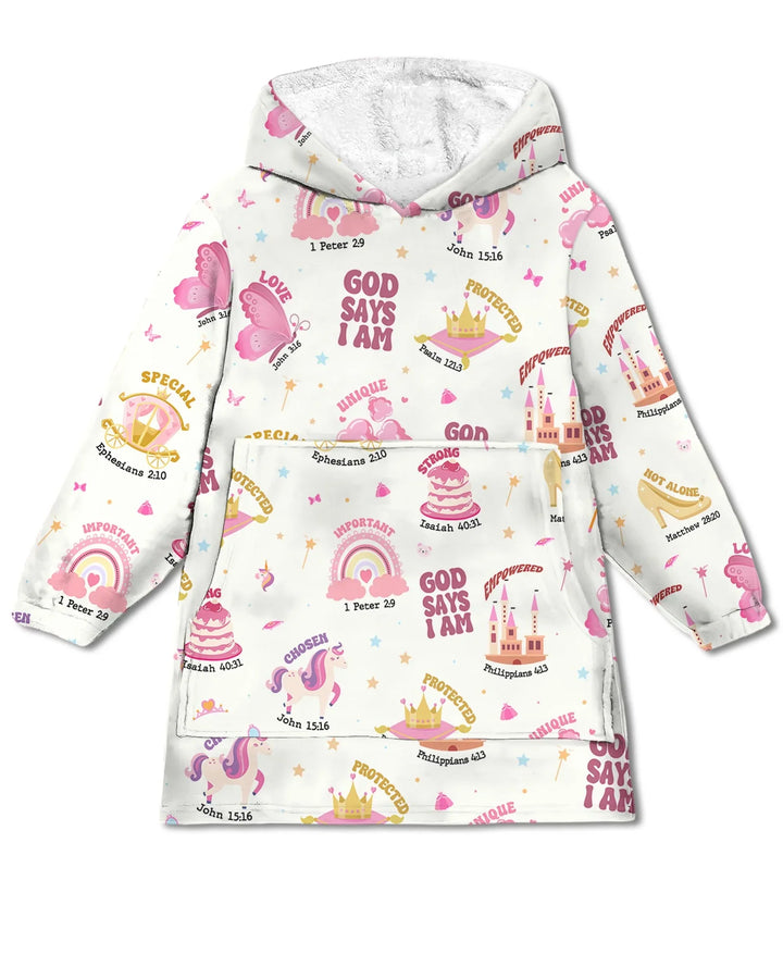 God Says I Am Girl Wearable Bamboo Blanket Hoodie