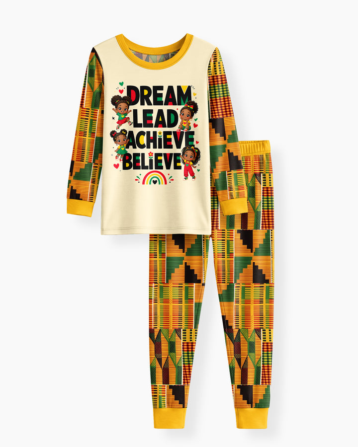 Black Girl Dream Lead Achieve Believe Bamboo Two Piece Long Sleeve Pajama Set