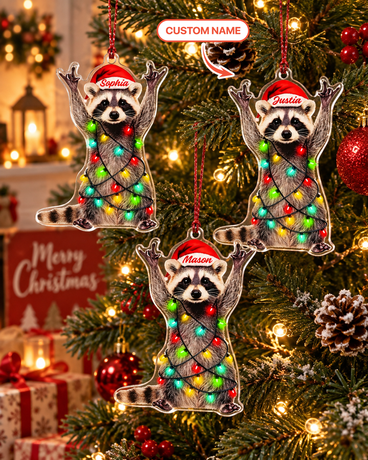 Tangled Raccoon Christmas Acrylic Ornament