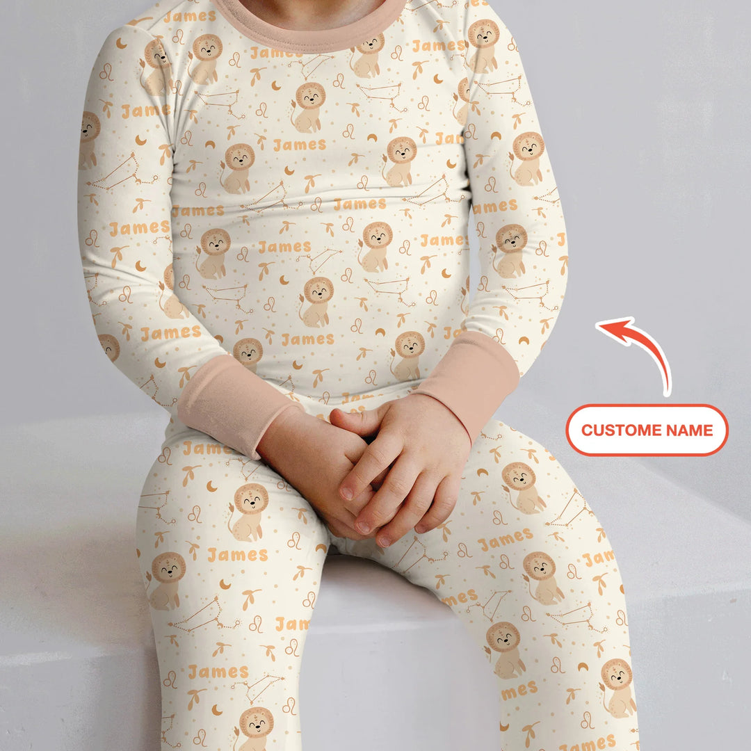 Bohemian Baby Zodiac Signs Custom Name Bamboo Two Piece Long Sleeve Pajama Set