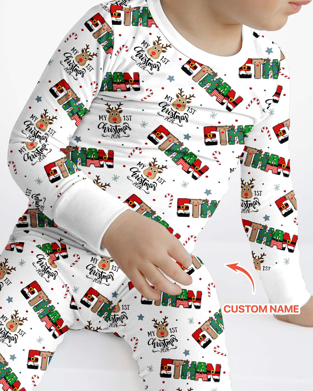 Custom Name My First Christmas 2026 Bamboo Two Piece Long Sleeve Pajama Set (G)