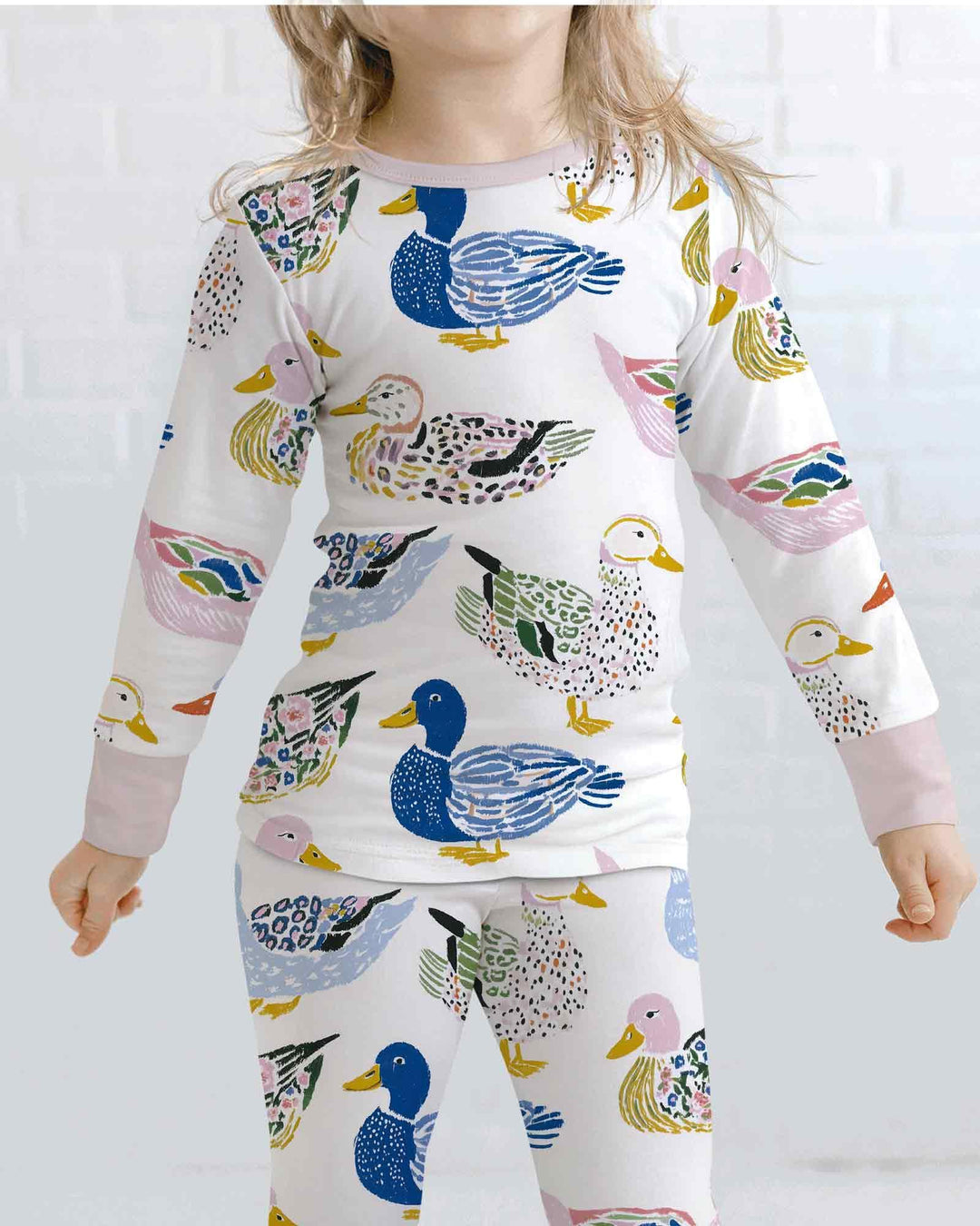 Whimsical Garden Ducks Bamboo Two Piece Long Sleeve Pajama Set