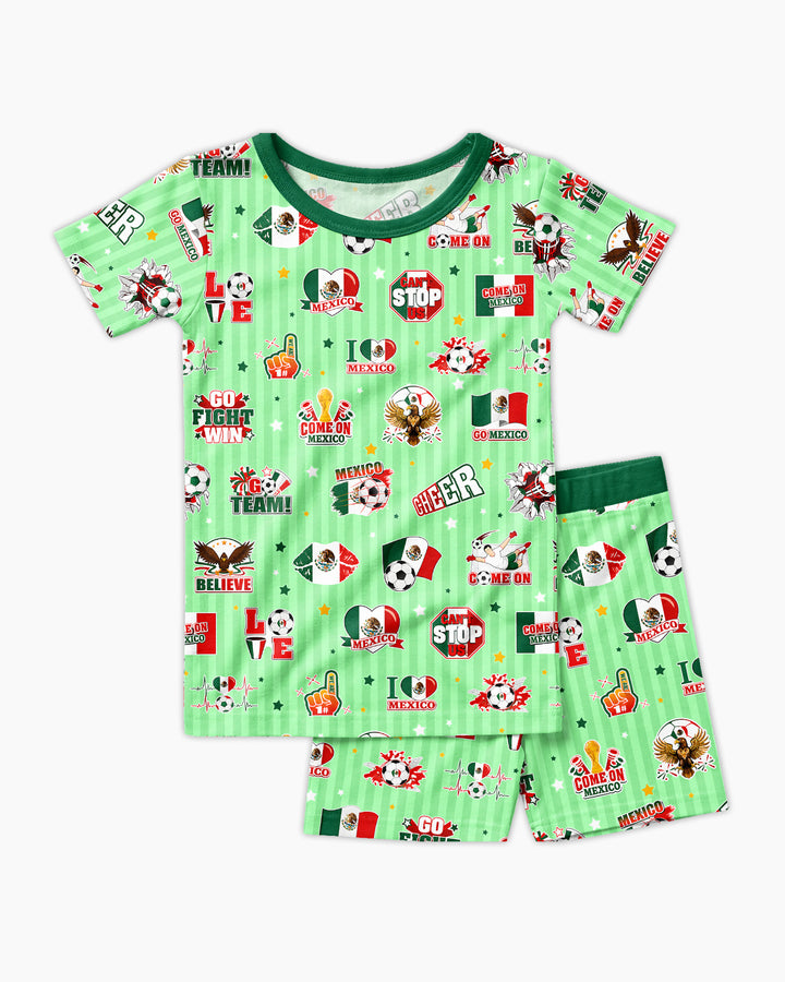 Soccer Game Day Go Team Mexico Family Matching Bamboo Two Piece Short Sleeve Shorts Pajama Set