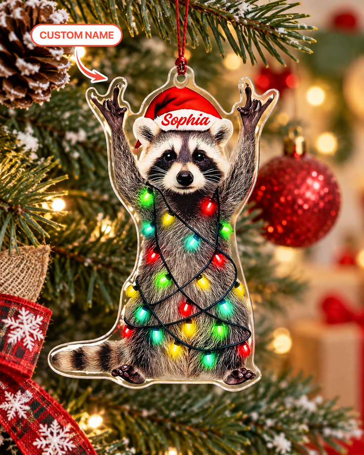 Tangled Raccoon Christmas Acrylic Ornament