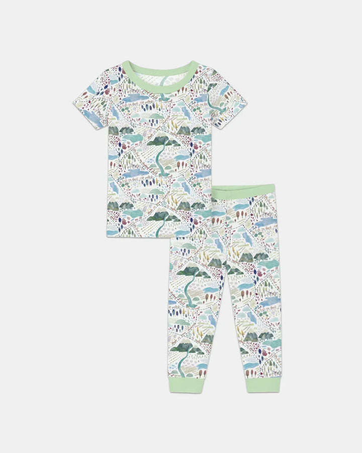 Whimsical Psalms 23 Map Bamboo Two Piece Short Sleeve Pajama Set