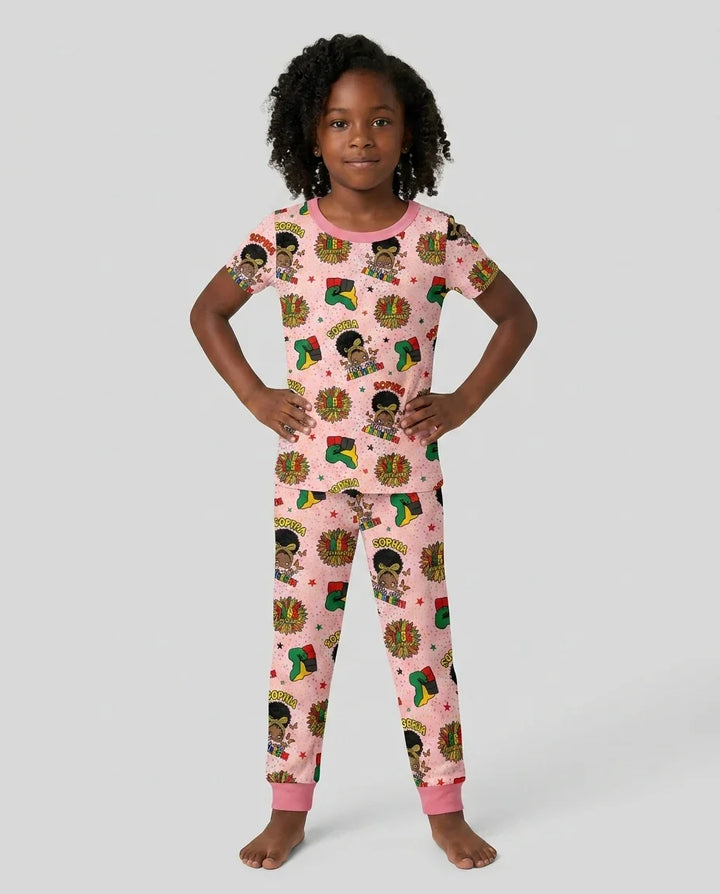 Custom Name Little Miss Juneteenth Bamboo Two Piece Short Sleeve Pajama Set