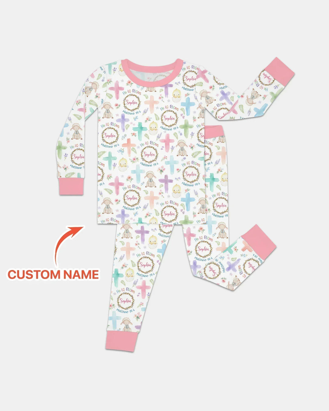 He Is Risen Personalized Template Bamboo Two Piece Long Sleeve Pajama Set