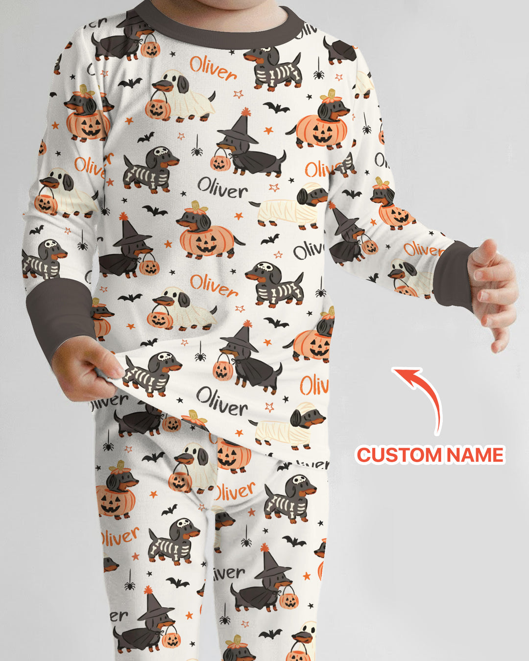 Orange and Black Dachshund Bamboo Two Piece Long Sleeve Pajama Set