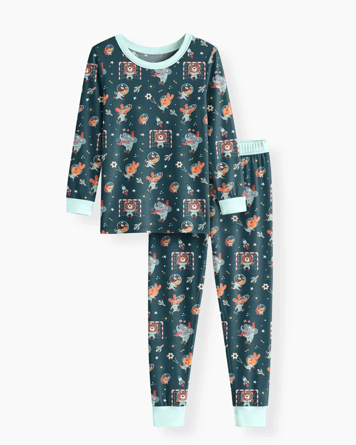 Space Soccer Bamboo Two Piece Long Sleeve Pajama Set