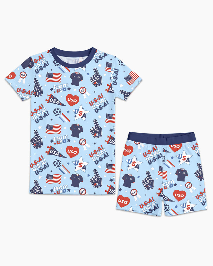Soccer Party Team USA Bamboo Two Piece Short Sleeve Shorts Pajama Set