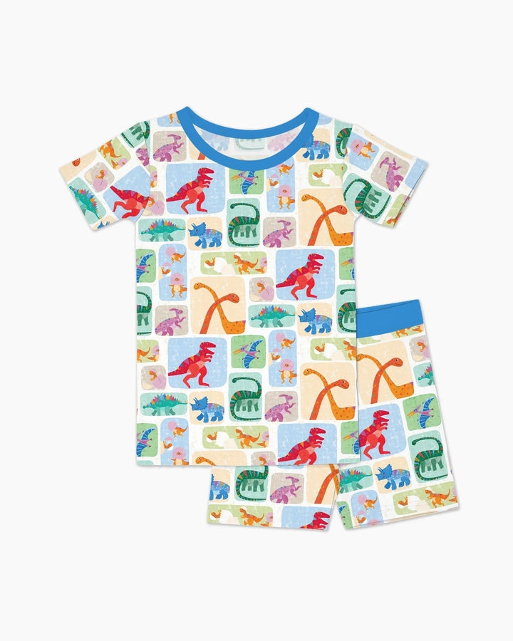 Rainbow Dino Friends Family Matching Bamboo Two Piece Short Sleeve Shorts Pajama Set