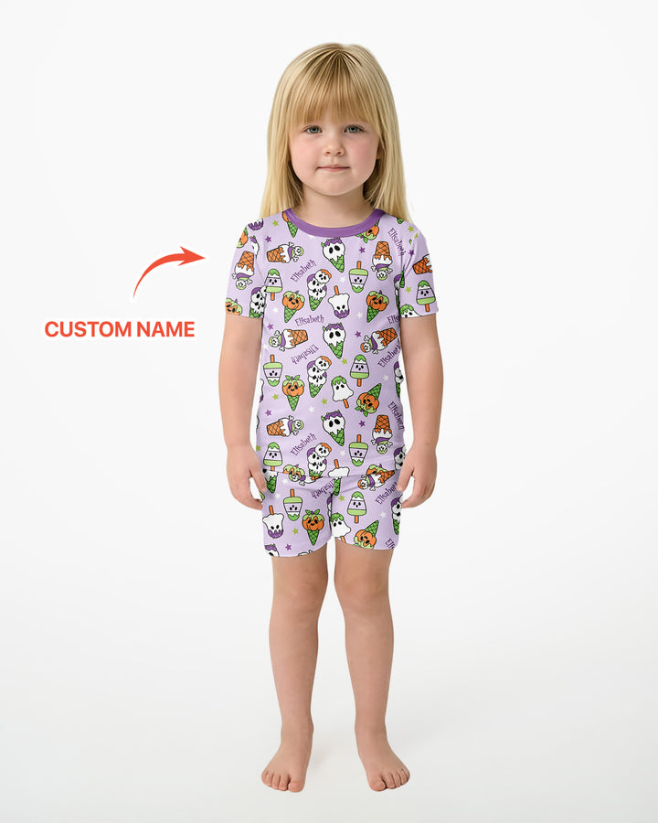 Summerween Ice cream Bamboo Two Piece Short Sleeve Shorts Pajama Set