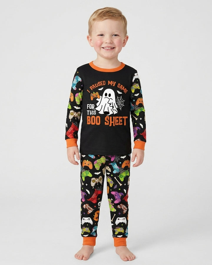 Halloween Skeleton Zombie Gaming Controllers Mummy Boys Bamboo Two Piece Long Sleeve Pajama Set