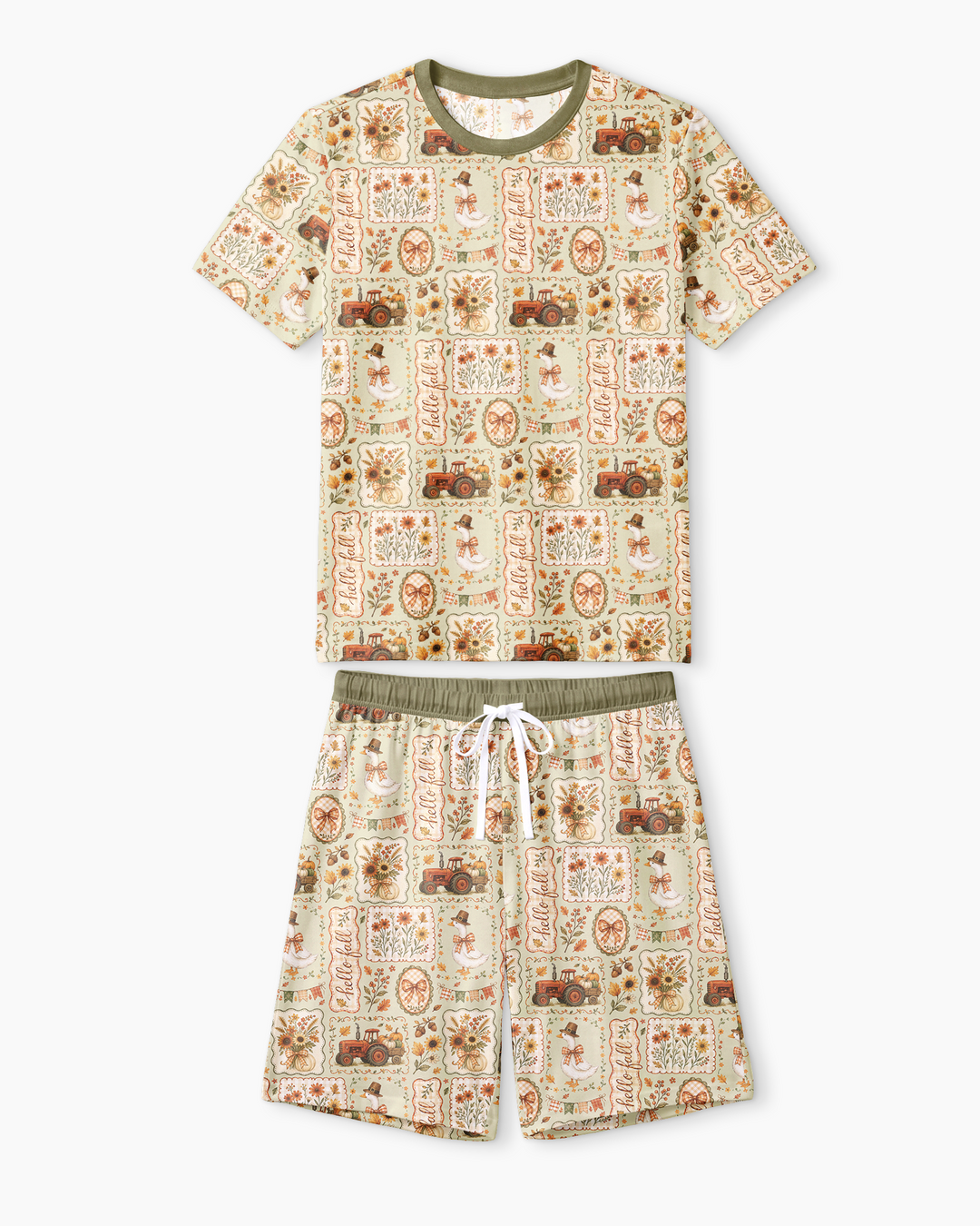 Farmhouse Fall Goose Family Matching Bamboo Men Short Sleeve Short Pajama Set