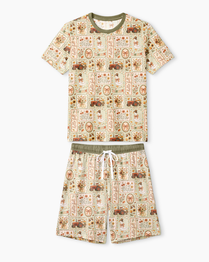 Farmhouse Fall Goose Family Matching Bamboo Men Short Sleeve Short Pajama Set
