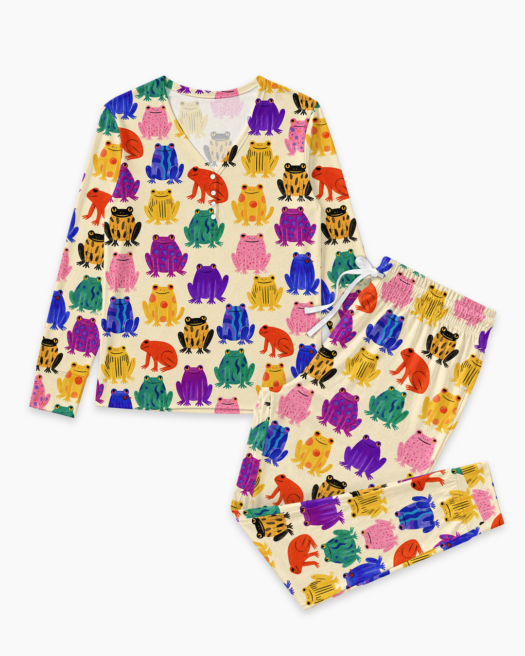 Rainbow Frog Parade Bamboo Women Pajama Set