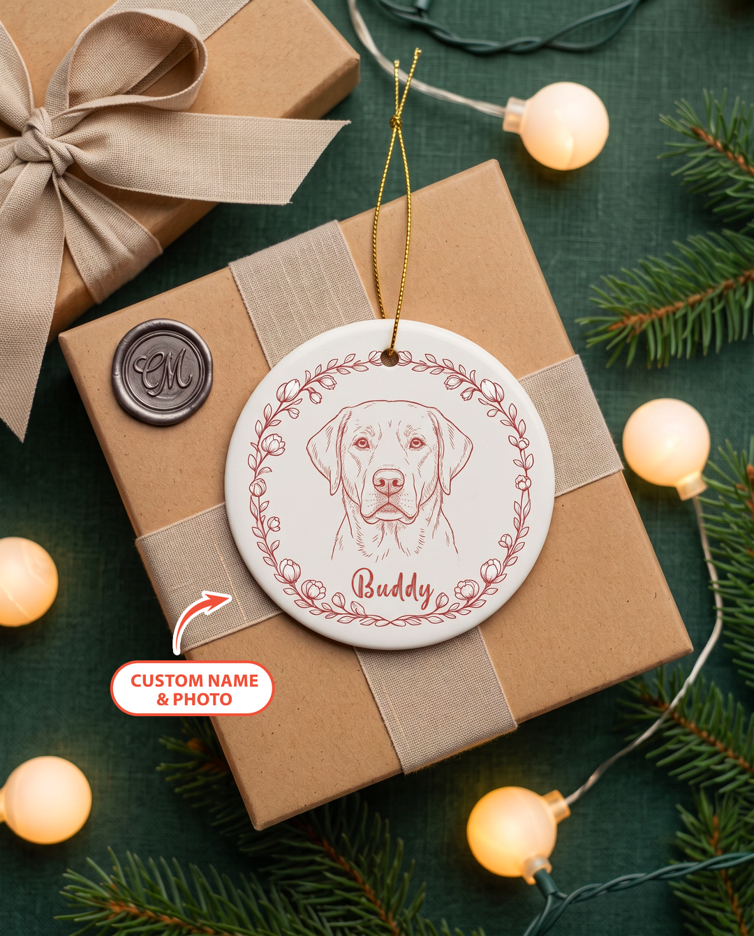 Custom Pet Photo Chinoiserie Ceramic Ornament