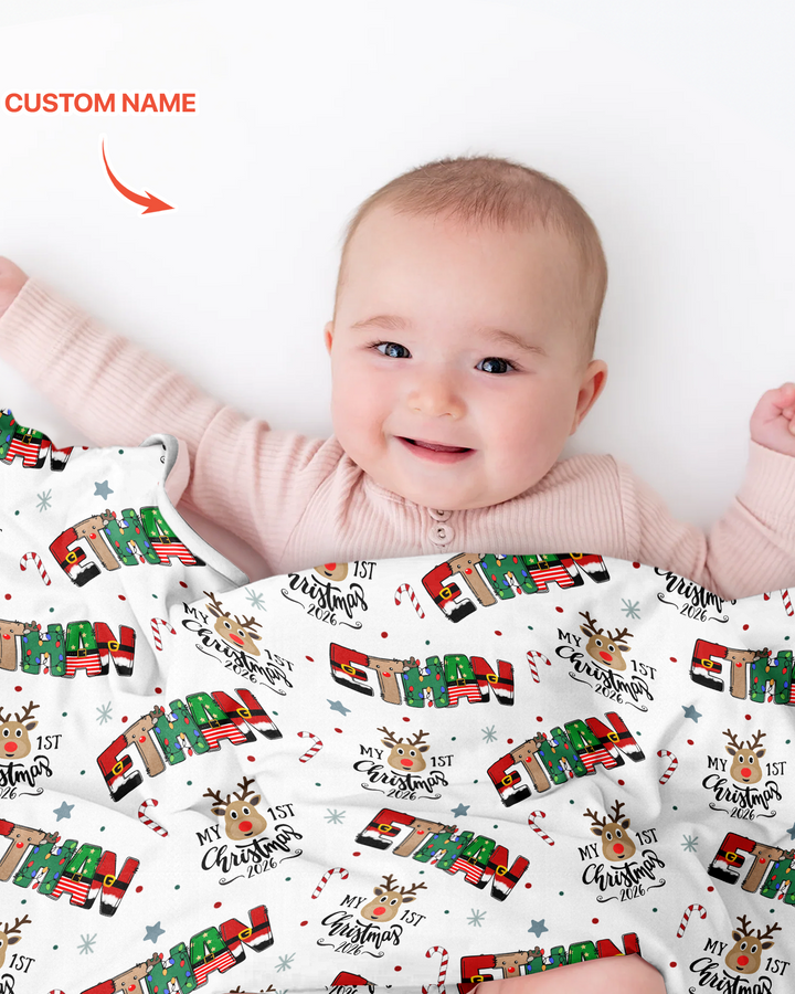 Custom Name "My First Christmas 2026" - Bamboo Blanket (G)