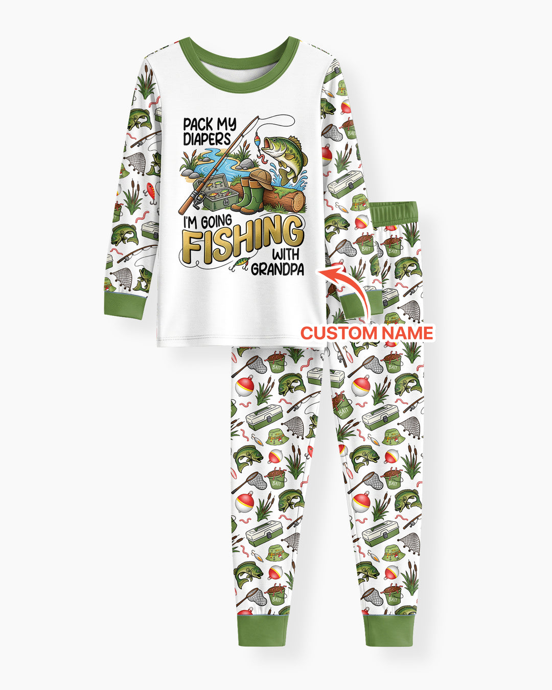 I'm Going Fishing With Grandpa Bamboo Two Piece Long Sleeve Pajama Set