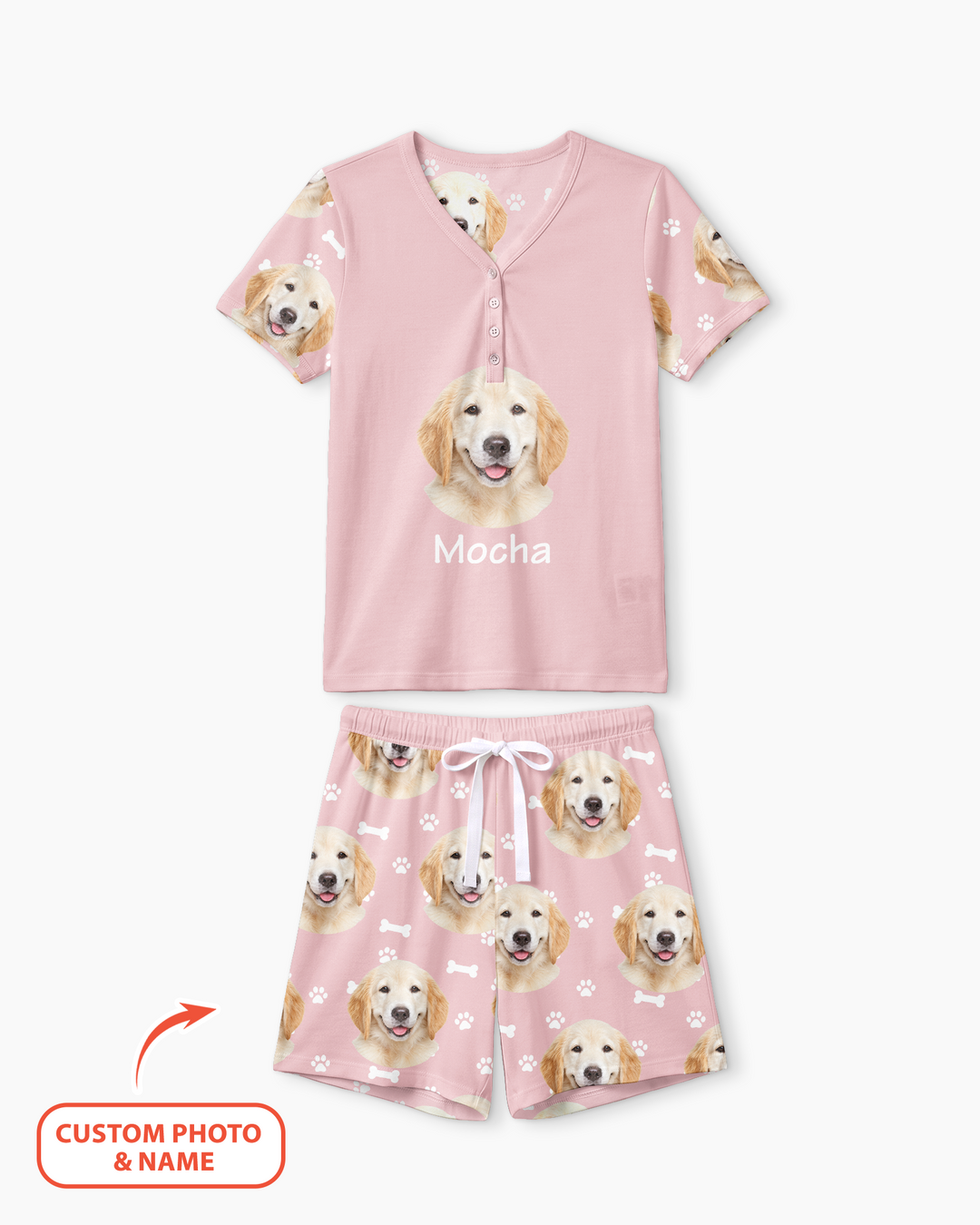 Custom Photo Pet Faces Pajamas Bamboo Women Short Sleeve Short Pajama Set
