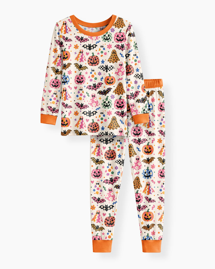 Funky Retro Ghosts Bamboo Two Piece Long Sleeve Pajama Set