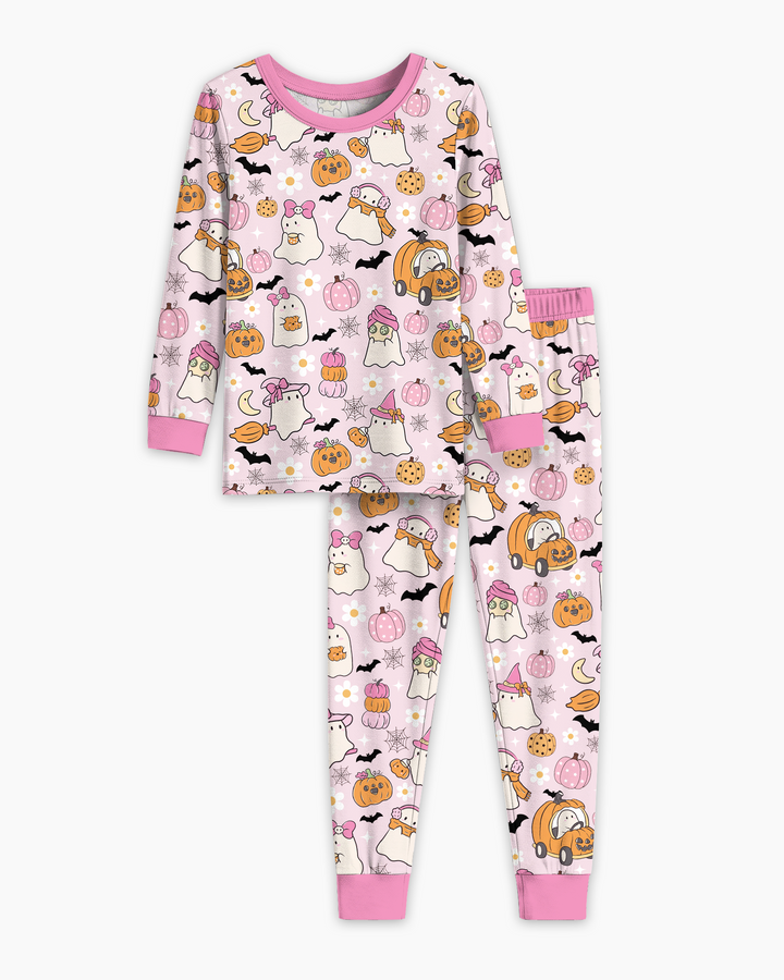 Pink Boo Patch Bamboo Two Piece Long Sleeve Pajama Set