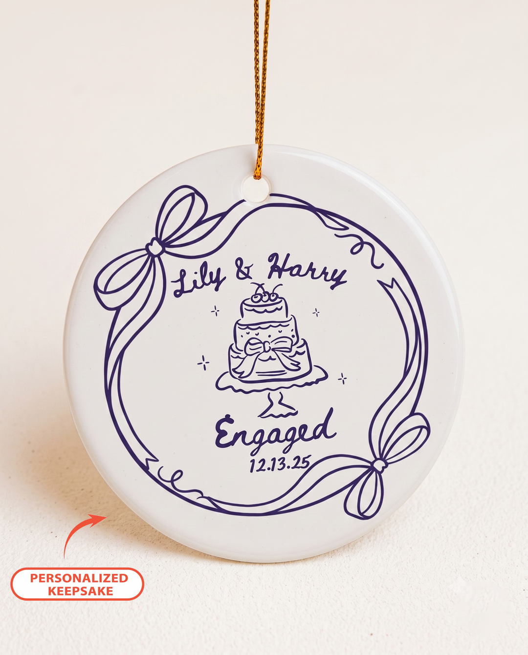 Personalized Whimsical Engagement Ceramic Ornament
