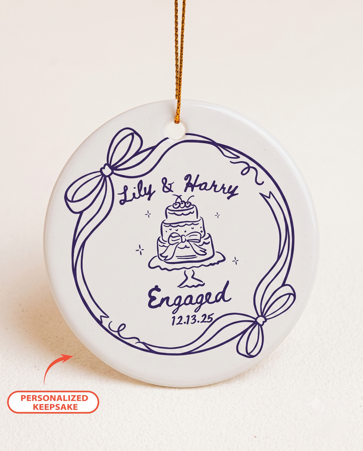 Personalized Whimsical Engagement Ceramic Ornament