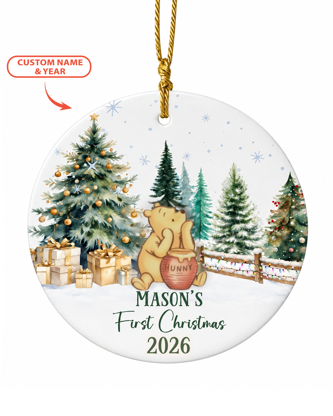 Hunny Bear First Christmas Ceramic Ornament