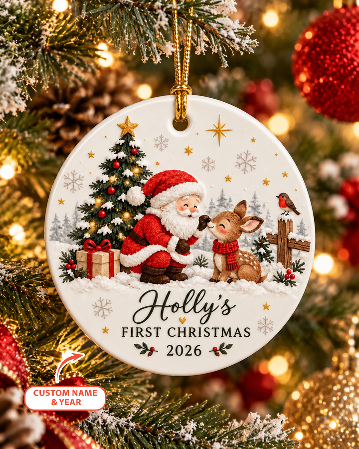 Custom Santa Reindeer Ceramic Ornament