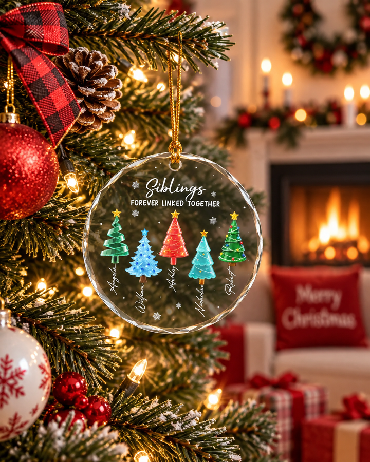 Merry Sibling Trees Glass Ornament