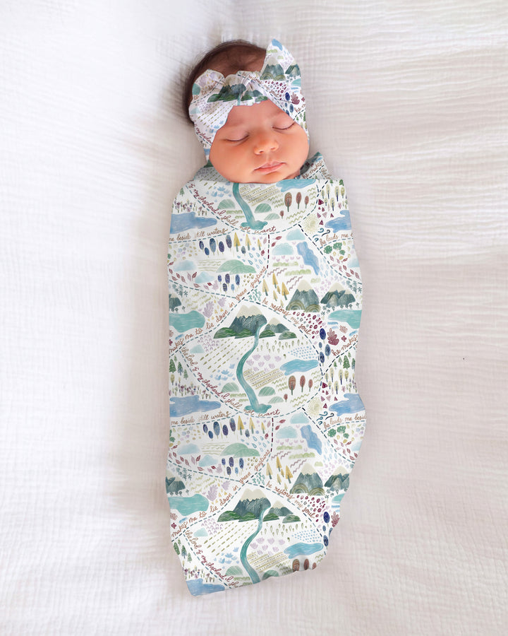 Whimsical Psalms 23 Map swaddle blanket