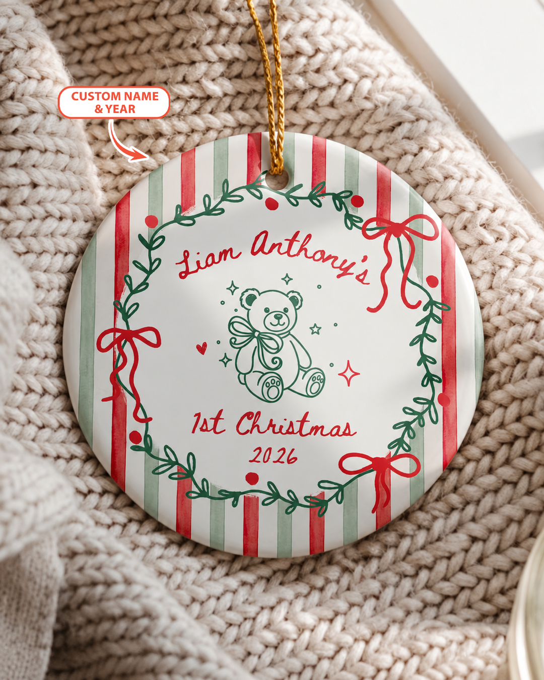 Whimsical First Christmas Ceramic Ornament