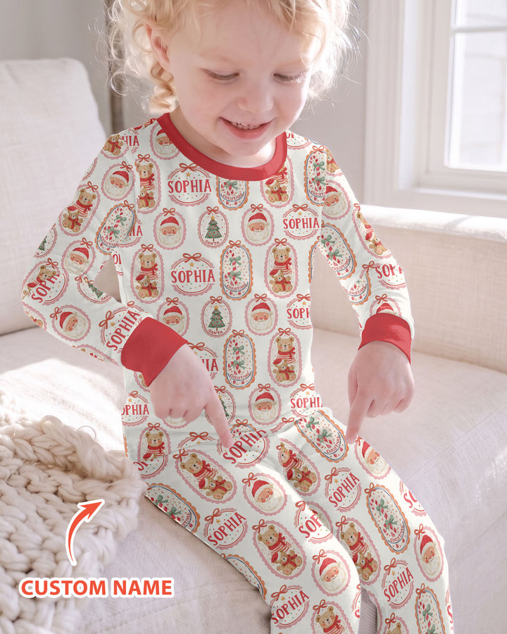 Vintage Christmas Cameo Bamboo Two Piece Long Sleeve Pajama Set