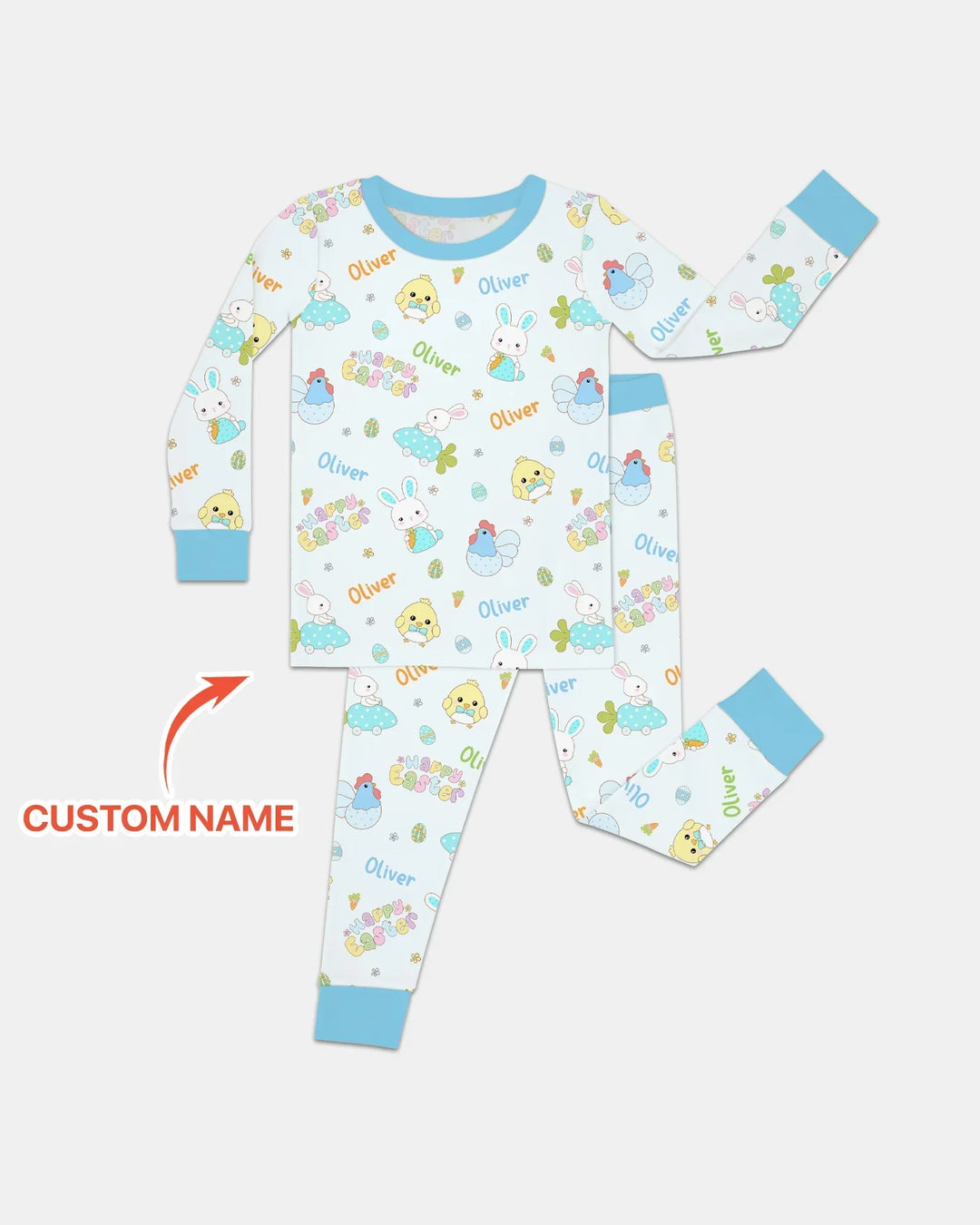 Custom name Happy Easter Bamboo Two Piece Long Sleeve Pajama Set