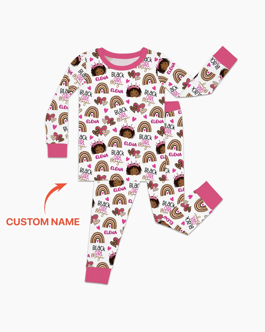 Black Girl Magic Custom Name Bamboo Two Piece Long Sleeve Pajama Set