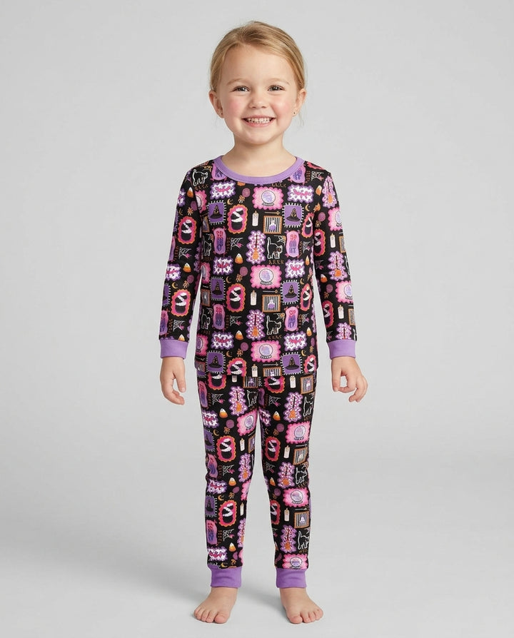 Pink Witchy Halloween Bamboo Two Piece Long Sleeve Pajama Set