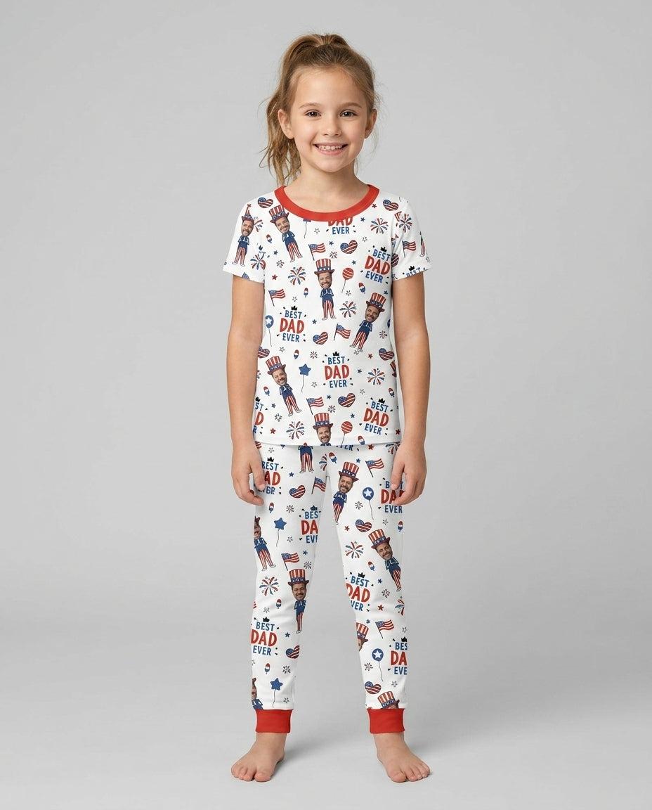 Custom Photo Best Patriotic Family Ever Bamboo Two Piece Short Sleeve Pajama Set