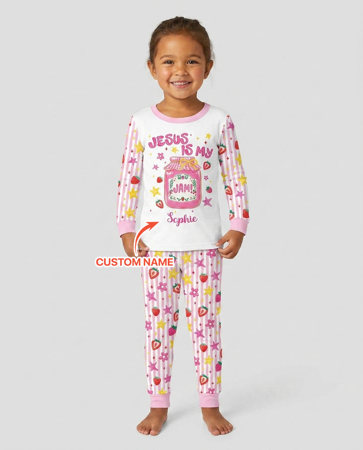 Custom Name Jesus is My Strawberry Jam Bamboo Two Piece Long Sleeve Pajama Set