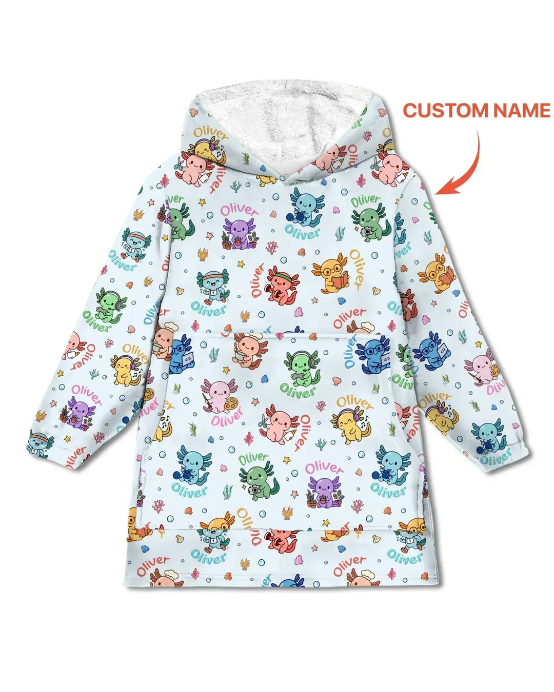 Custom Name Cute Hobby Axolotl Bamboo Blanket Hoodie
