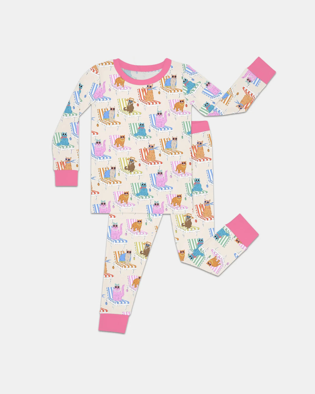 Meow Sunbathing Mommy & Me Matching Bamboo Two Piece Long Sleeve Pajama Set