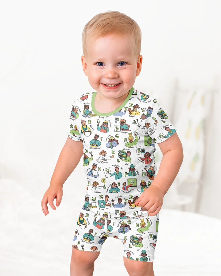 Jobs Alphabet Bamboo Two Piece Short Sleeve Shorts Pajama Set