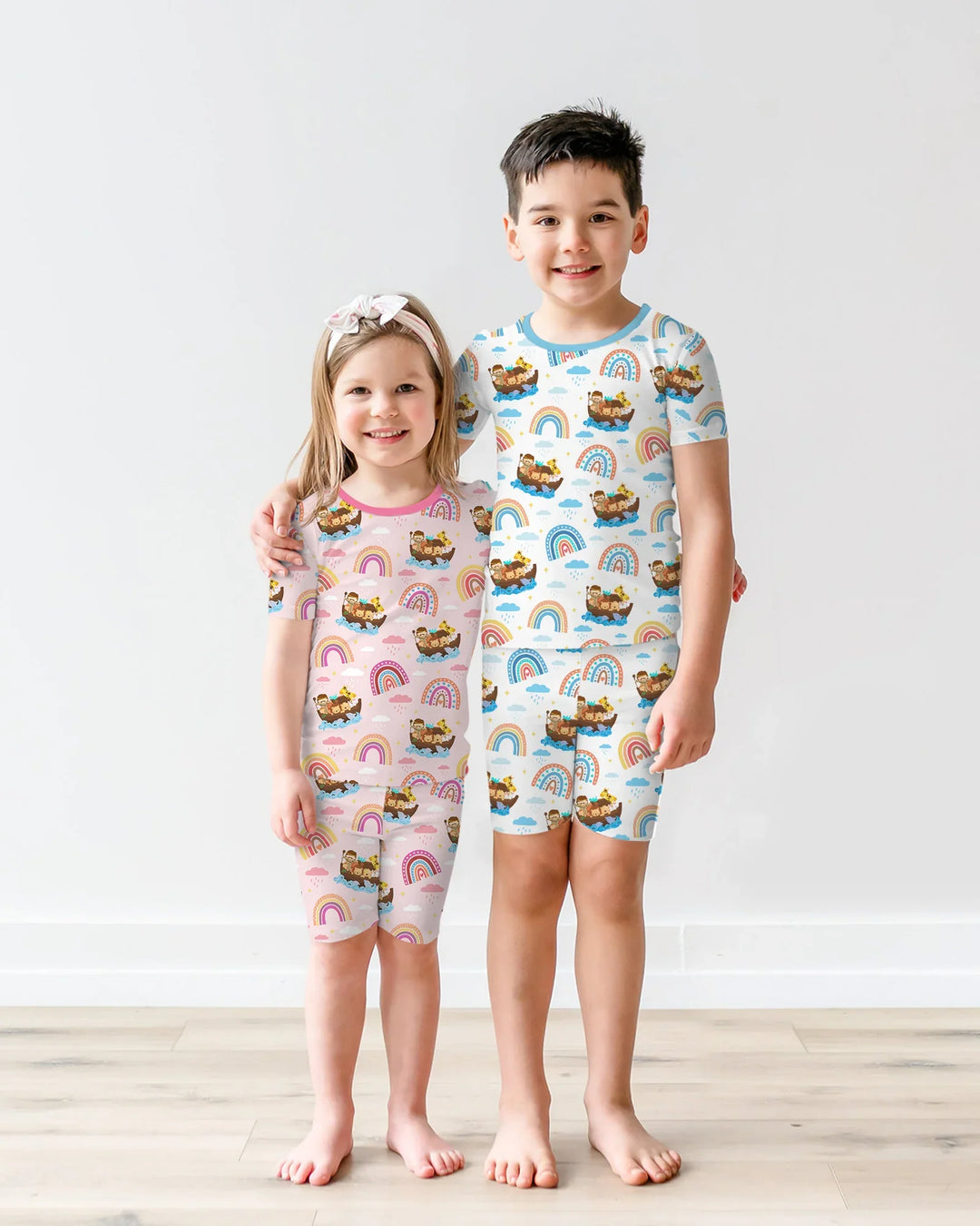 Noah’s Ark & God’s Rainbow Promise Two Piece Short Sleeve Shorts Pajama Set