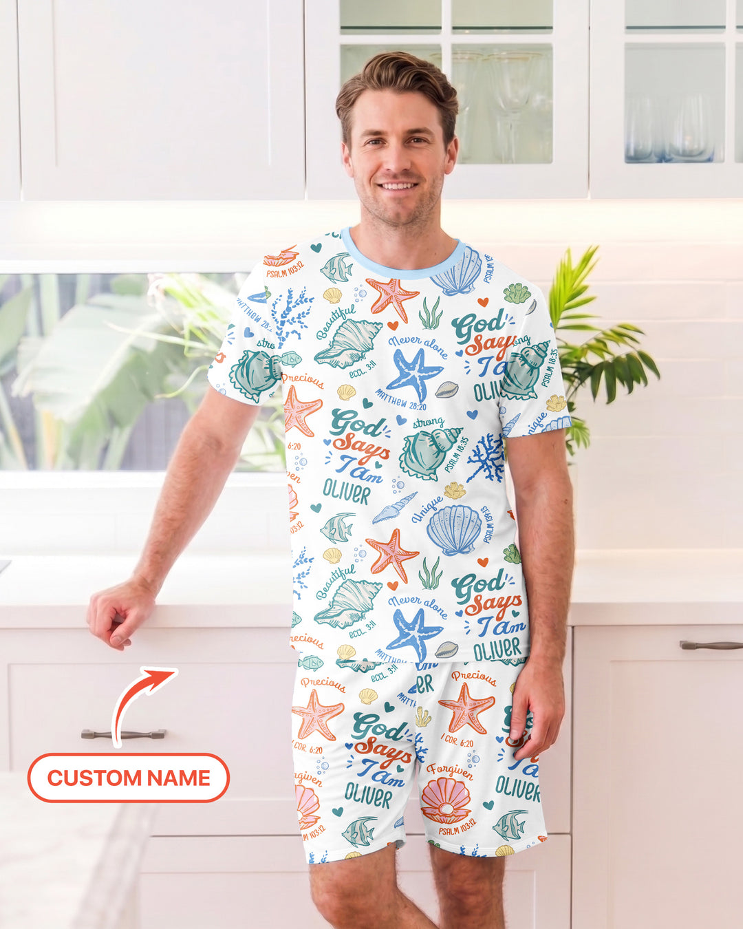 Coastal God Says I Am Custom Name Bamboo Men Short Sleeve Short Pajama Set
