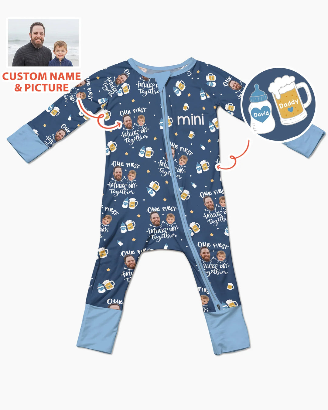 Personalized Embroidered Our First Father's Day Bamboo Convertible Zippy