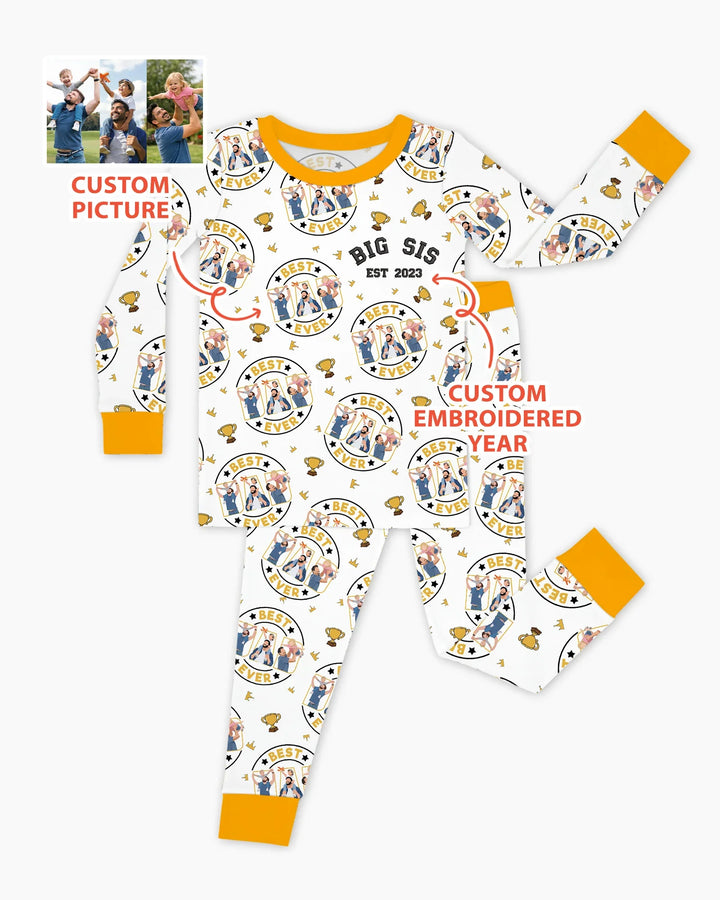 Personalized Family Matching Father's Day Embroidered Bamboo Two Piece Long Sleeve Pajama Set